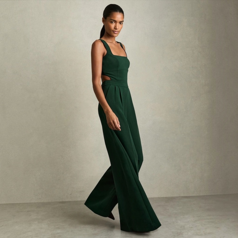 NEW REISS Dion Wide Leg Jumpsuit Green Size 4P Petite NWT - Picture 5 of 7